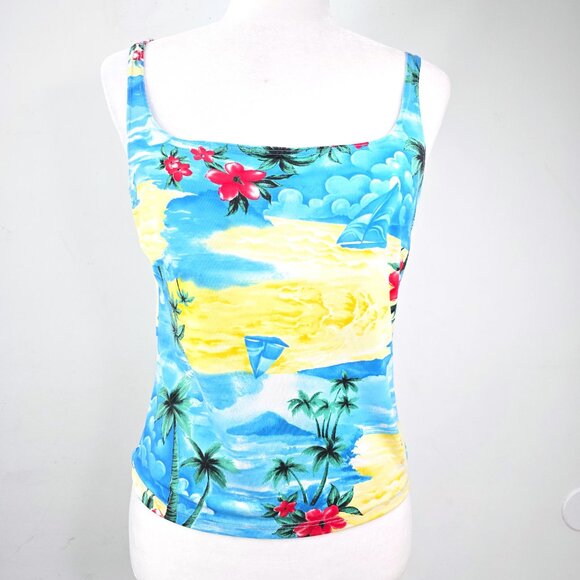 Vintage 80s Joule MAde in USA Hawaiian Beach Summer Paradise Tank Top - Picture 1 of 7